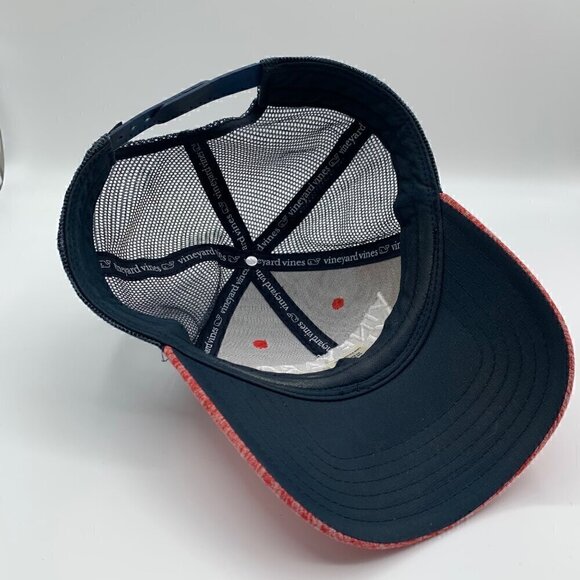 Vineyard Vines Mens Red Navy Blue Snapback Trucker Hat - Picture 4 of 5